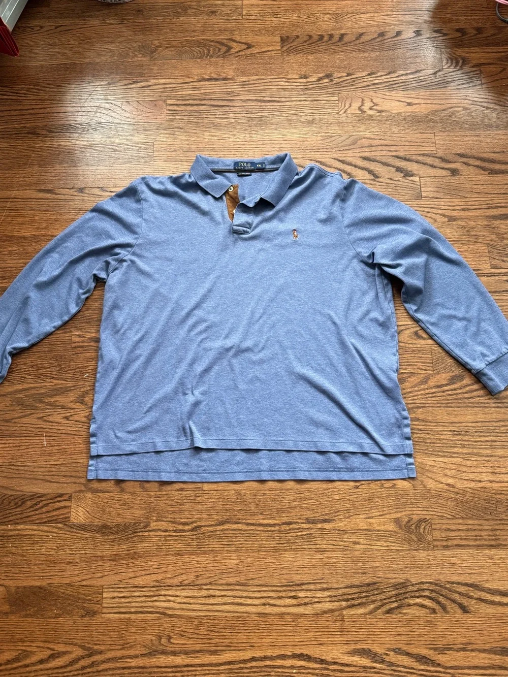 Ralph Lauren Men’s Long Sleeve Polo - Light Blue with Tan Accent